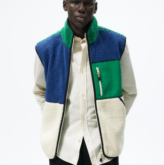 COLOR BLOCK FAUX SHEEPSKIN VEST SIZE L-XL - Picture 2 of 10